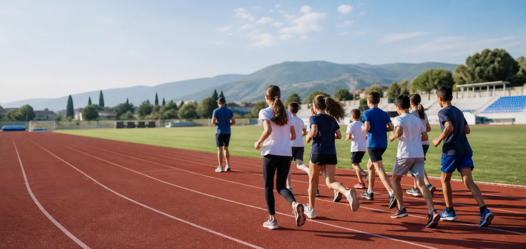 Mladi atletičari na treningu na atletskoj stazi